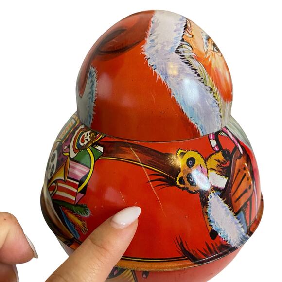 Vintage Roll Poly Santa Metal Tin Tobacco Candy Hong Kong St Nick Christmas Deco - Picture 14 of 14